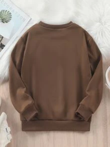 女孩字母圖案加絨內裏運動衫 - 咖啡棕 - 查看 2