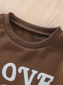 女孩字母圖案加絨內裏運動衫 - 咖啡棕 - 查看 3