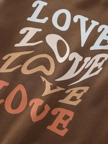 女孩字母圖案加絨內裏運動衫 - 咖啡棕 - 查看 4