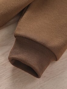 女孩字母圖案加絨內裏運動衫 - 咖啡棕 - 查看 5