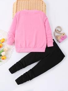 SHEIN Toddler Girls Cartoon Graphic Pullover & Trousers - Multicolor - View 2