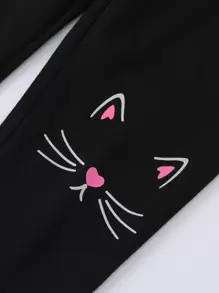 SHEIN Toddler Girls Cartoon Graphic Pullover & Trousers - Multicolor - View 4