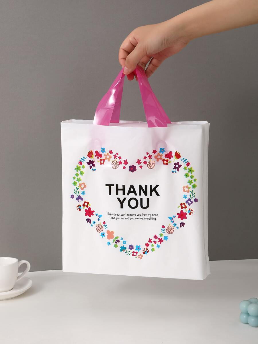 5pcs Letter Graphic Gift Bag, Flower Print Handheld Portable PVC Gift Bag For Party - Multicolor - View 1