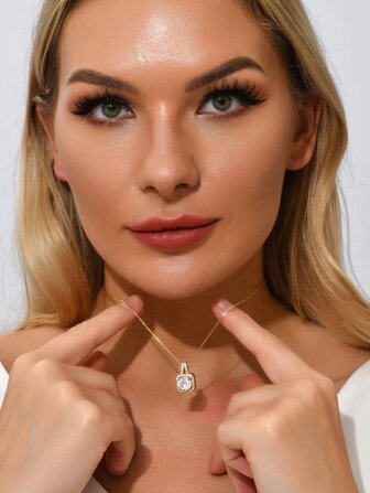 Cubic Zirconia Square Pendant Necklace