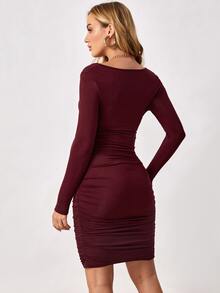 SHEIN Maternidad Vestido ajustado fruncido amamantamiento - Granate - Ver 5