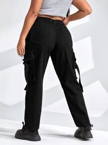 SHEIN Plus High Waist Flap Pocket Cargo Jeans - Black - View 2