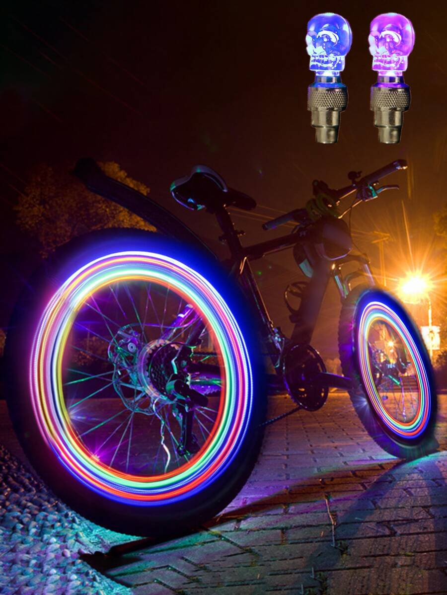 2 piezas de luz de seguridad con diseño de calavera, luz creativa para decoración de ruedas de bicicleta, para seguridad en bicicleta - Multicolor - Ver 1