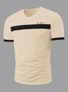 Manfinity Homme Tops Nam Tương phản ràng buộc Khối Màu Lá thư Giải trí - Màu Khaki - Xem 1