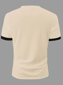 Manfinity Homme Tops Nam Tương phản ràng buộc Khối Màu Lá thư Giải trí - Màu Khaki - Xem 2