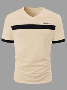 Manfinity Homme Tops Nam Tương phản ràng buộc Khối Màu Lá thư Giải trí - Màu Khaki - Xem 6