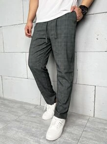 Manfinity Mode Quần Nam Dây kéo Túi Sọc ca rô Giải trí - Màu xám đen - Xem 5