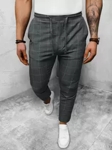 Manfinity Mode Quần Nam Dây kéo Túi Sọc ca rô Giải trí - Màu xám đen - Xem 6