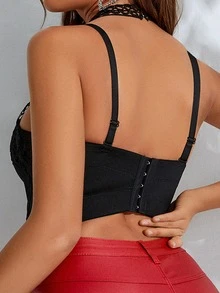 Rhinestone Beaded Guipure Lace Panel Corset Cami Top - Black - View 2