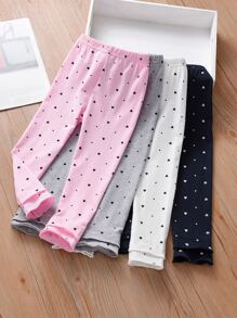 SHEIN 小女童4入組紙屑愛心圖案緊身打底褲 - 彩色 - 查看 1