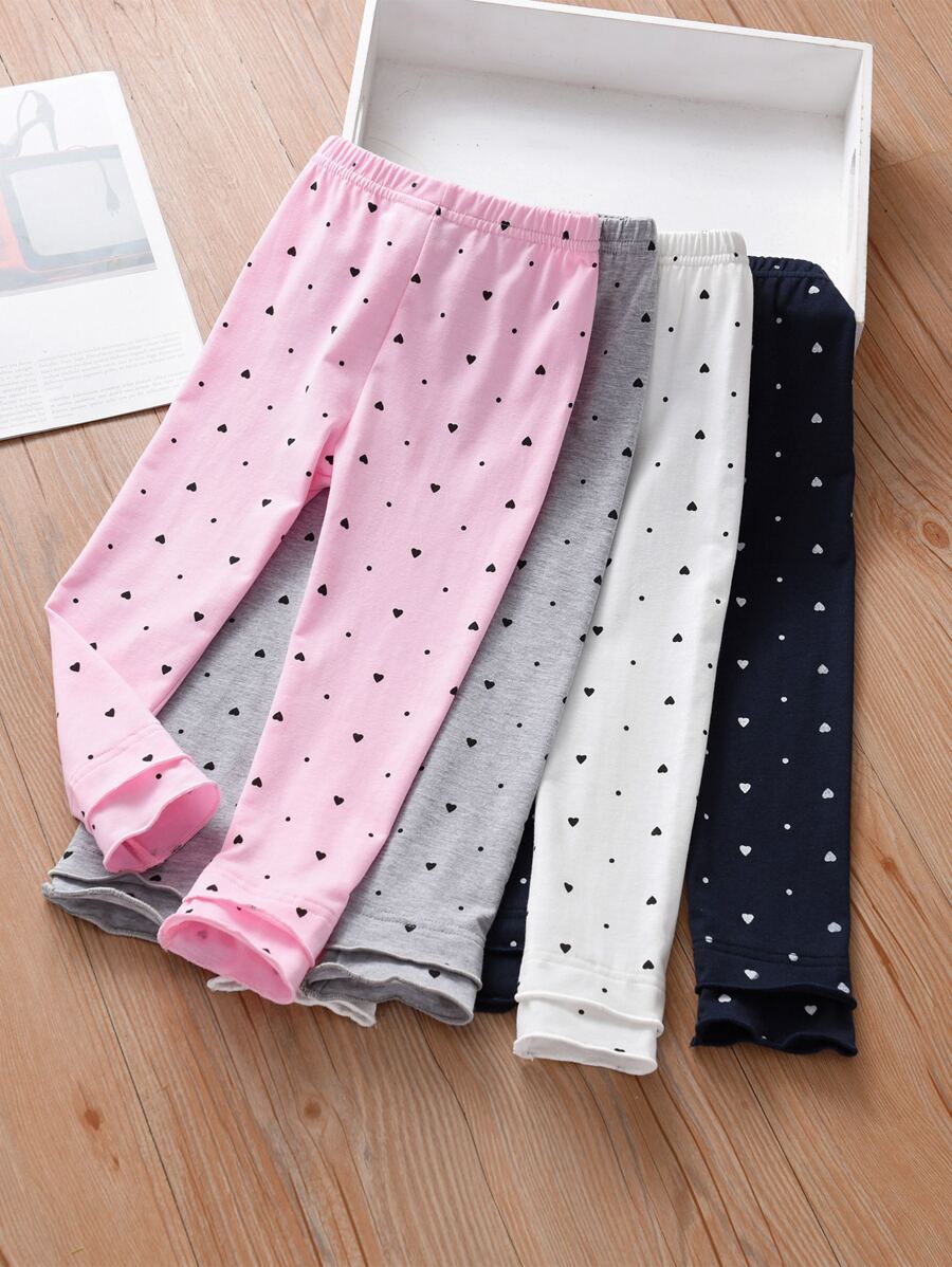 SHEIN 小女童4入組紙屑愛心圖案緊身打底褲 - 彩色 - 查看 1