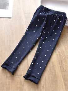 SHEIN 小女童4入組紙屑愛心圖案緊身打底褲 - 彩色 - 查看 4