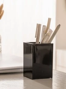 1pc Acrylic Thickened Square Pen Holder - Black - View 4