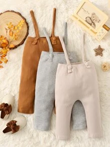 Bebé 3 piezas Pantalones de tiras tejido de canalé unicolor