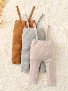 Bebé 3 piezas Pantalones de tiras tejido de canalé unicolor