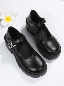 Buckle Decor Platform Mary Jane Shoes - Black - View 3