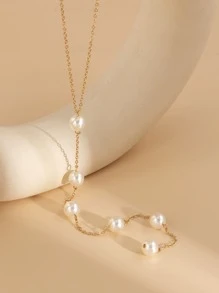 Faux Pearl Decor Y Lariat Necklace