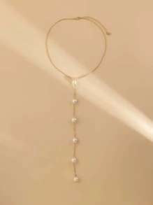Faux Pearl Decor Y Lariat Necklace