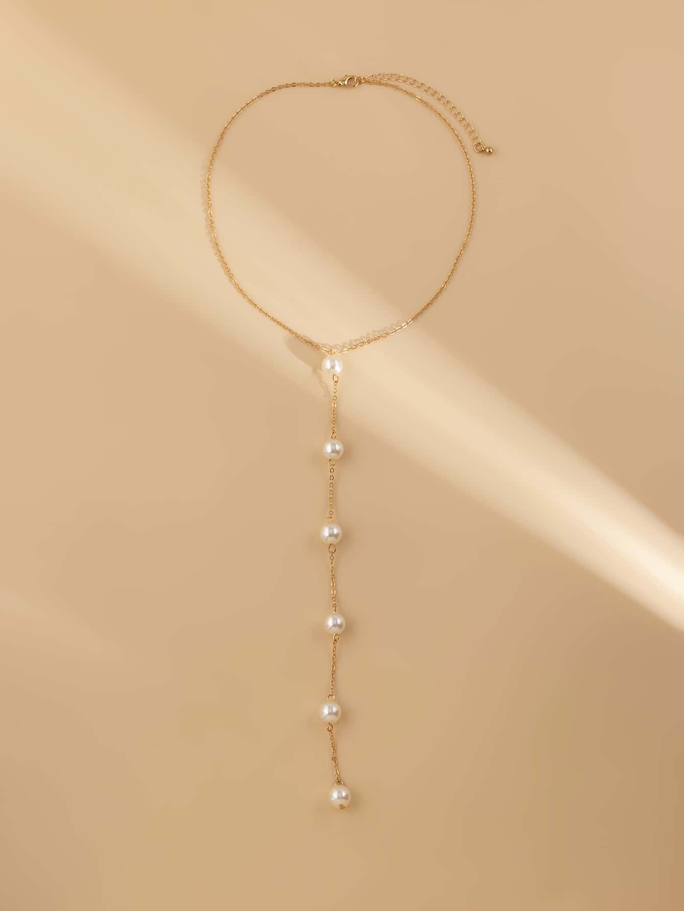 Faux Pearl Decor Y Lariat Necklace SHEIN USA