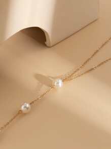 Faux Pearl Decor Y Lariat Necklace