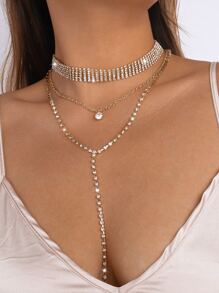 2 piezas Collar en Y con diseño de diamante de imitación - Amarillo Oro - Ver 1