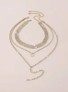 2 piezas Collar en Y con diseño de diamante de imitación - Amarillo Oro - Ver 2