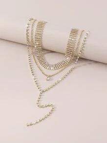 2 piezas Collar en Y con diseño de diamante de imitación - Amarillo Oro - Ver 4