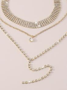 2 piezas Collar en Y con diseño de diamante de imitación - Amarillo Oro - Ver 3