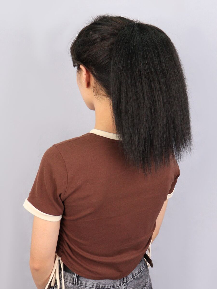 Short Yaki Straight Ponytail Synthetic Hair Extension - Black - View 1