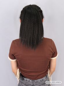 Short Yaki Straight Ponytail Synthetic Hair Extension - Black - View 2