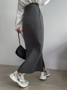 DAZY High Waist Split Hem Skirt Fall - Dark Grey - View 2