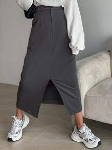 DAZY High Waist Split Hem Skirt Fall - Dark Grey - View 3