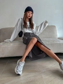 DAZY High Waist Split Hem Skirt Fall - Dark Grey - View 4