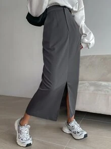 DAZY High Waist Split Hem Skirt Fall - Dark Grey - View 5