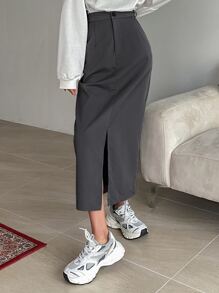 DAZY High Waist Split Hem Skirt Fall - Dark Grey - View 6