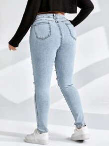 SHEIN EZwear Jeans ajustados desgarro - Lavado ligero - Ver 2
