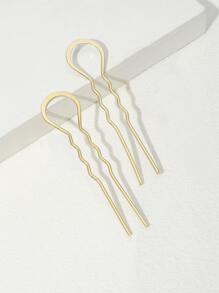 2入組極簡風格髮夾 - 金色 - 查看 1