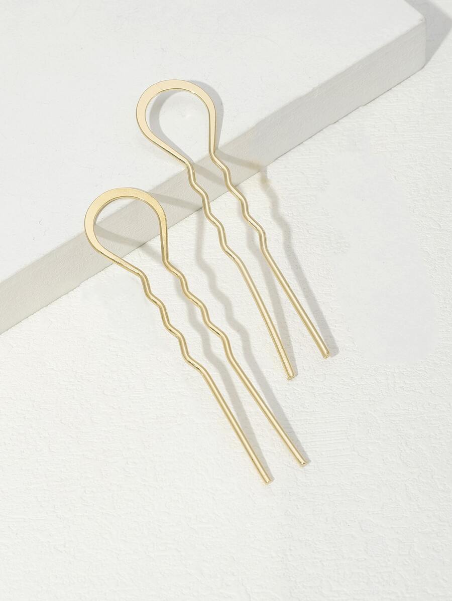 2入組極簡風格髮夾 - 金色 - 查看 1