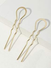 2入組極簡風格髮夾 - 金色 - 查看 2