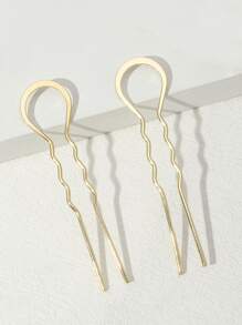 2入組極簡風格髮夾 - 金色 - 查看 3