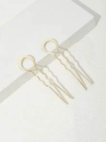 2入組極簡風格髮夾 - 金色 - 查看 4