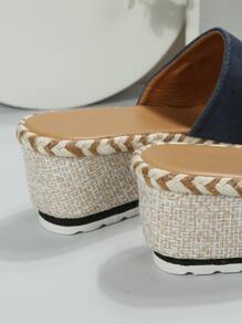 金屬裝飾編織坡跟涼鞋 - 藍色 - 查看 5