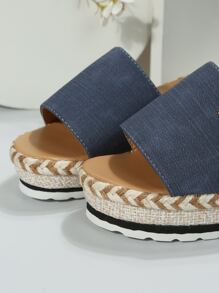 金屬裝飾編織坡跟涼鞋 - 藍色 - 查看 7