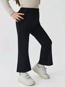 SHEIN Toddler Girls Solid Flare Leg Trousers - Black - View 1