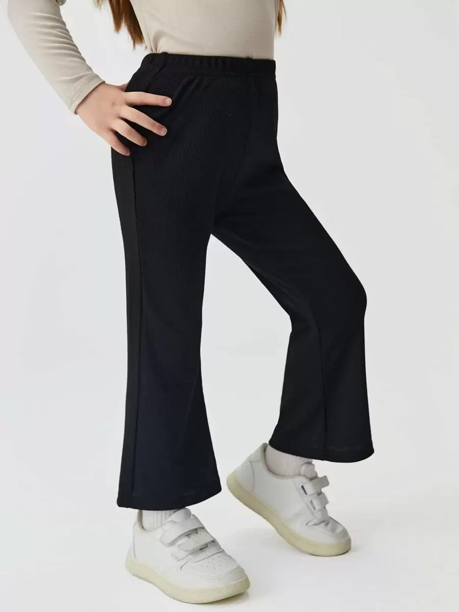 SHEIN Toddler Girls Solid Flare Leg Trousers - Black - View 1