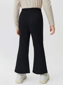 SHEIN Toddler Girls Solid Flare Leg Trousers - Black - View 2